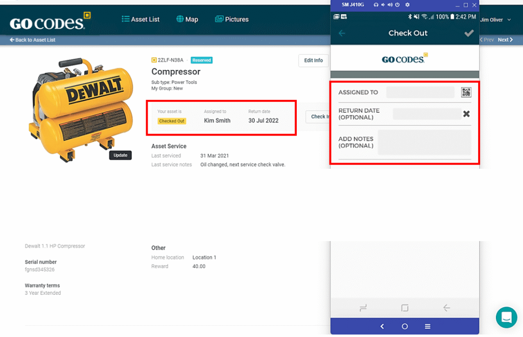 GoCodes Asset Tracking dashboard