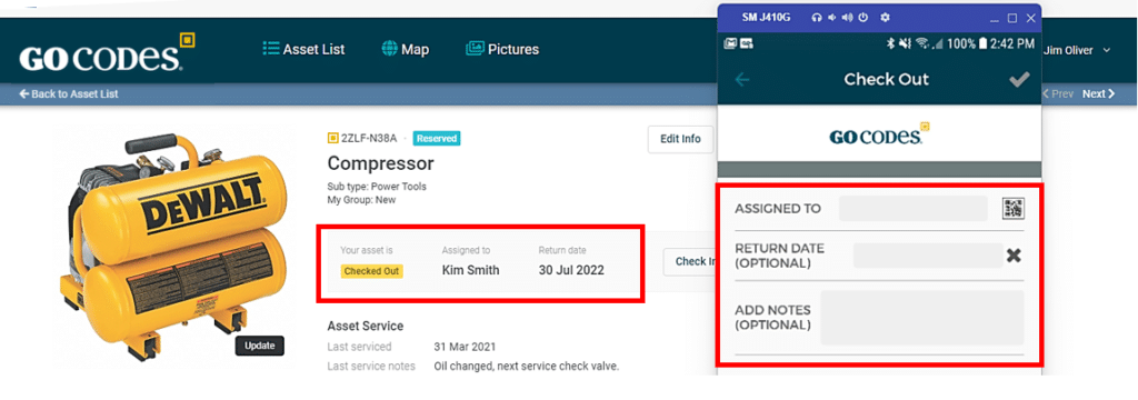 GoCodes Asset Tracking dashboard