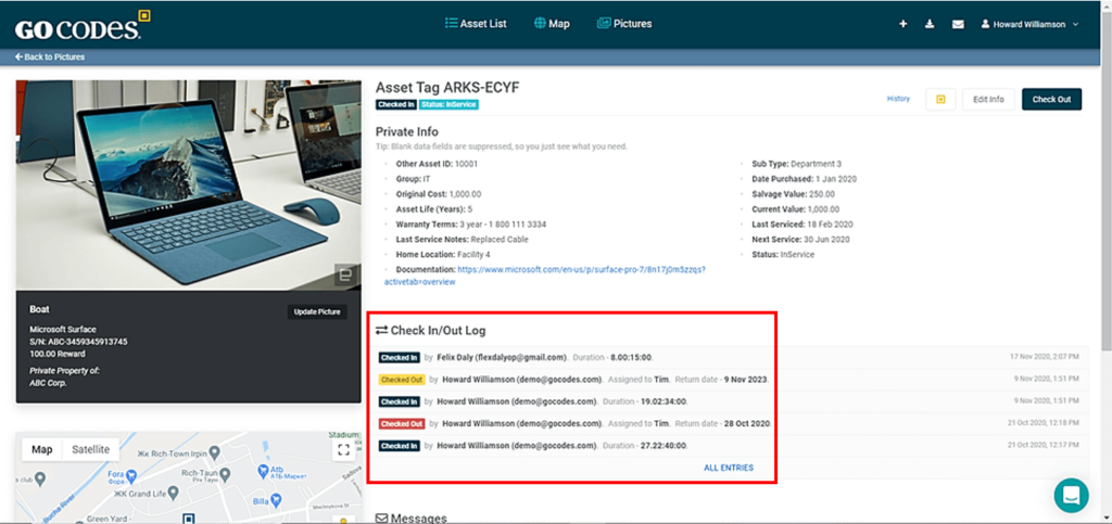 GoCodes Asset Tracking dashboard