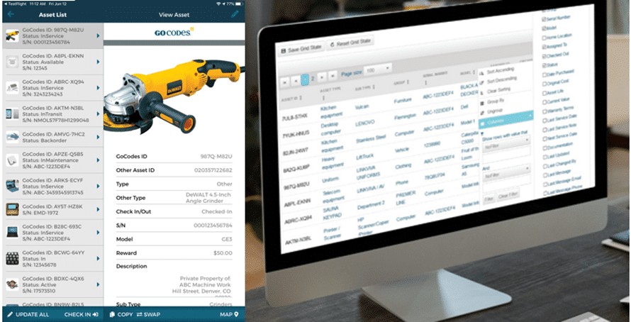 GoCodes Asset Tracking dashboard