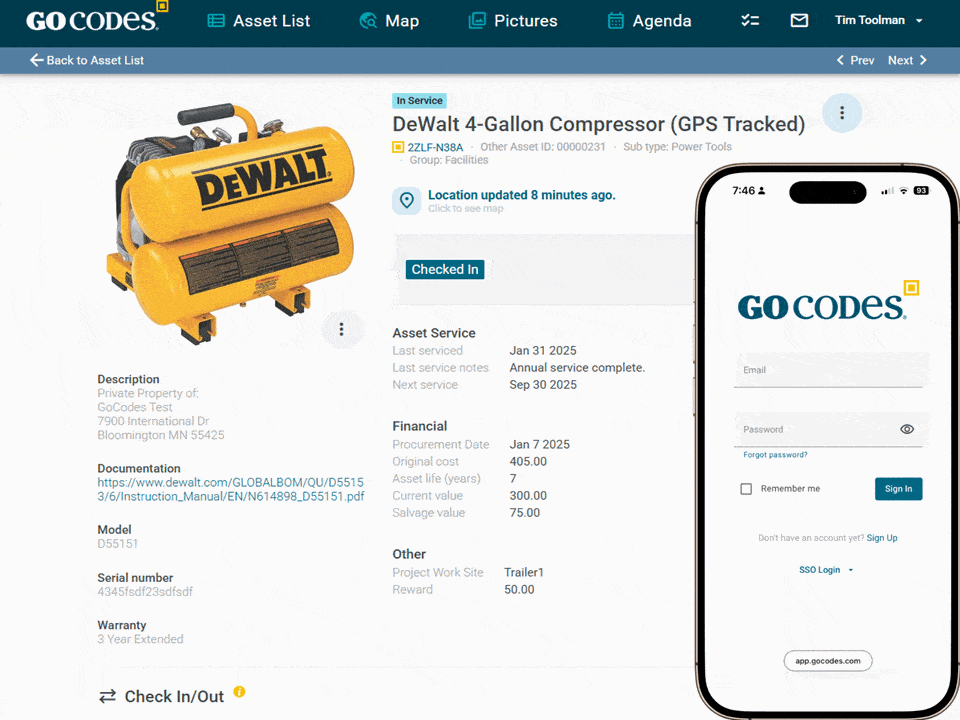 gocodes tool tracking software